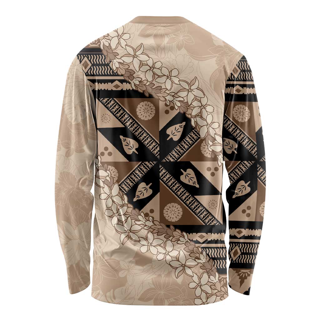 Bula Fiji Plumeria Tagimoucia Salusalu Beige Long Sleeve Shirt Kaiviti Masi LT7 - Polynesian Pride