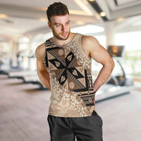 Bula Fiji Plumeria Tagimoucia Salusalu Beige Men Tank Top Kaiviti Masi - Polynesian Pride