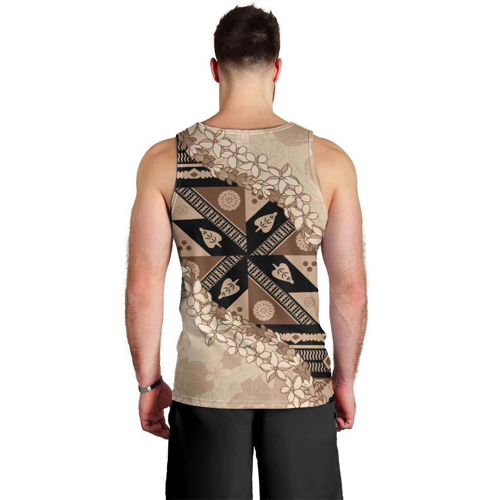 Bula Fiji Plumeria Tagimoucia Salusalu Beige Men Tank Top Kaiviti Masi - Polynesian Pride