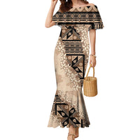 Bula Fiji Plumeria Tagimoucia Salusalu Beige Mermaid Dress Kaiviti Masi LT7 Women Beige - Polynesian Pride
