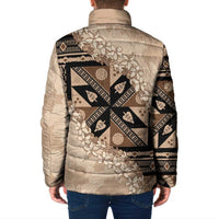 Bula Fiji Plumeria Tagimoucia Salusalu Beige Padded Jacket Kaiviti Masi - Polynesian Pride