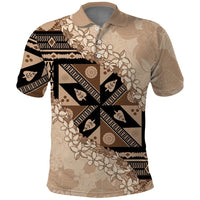 Bula Fiji Plumeria Tagimoucia Salusalu Beige Polo Shirt Kaiviti Masi LT7 Beige - Polynesian Pride