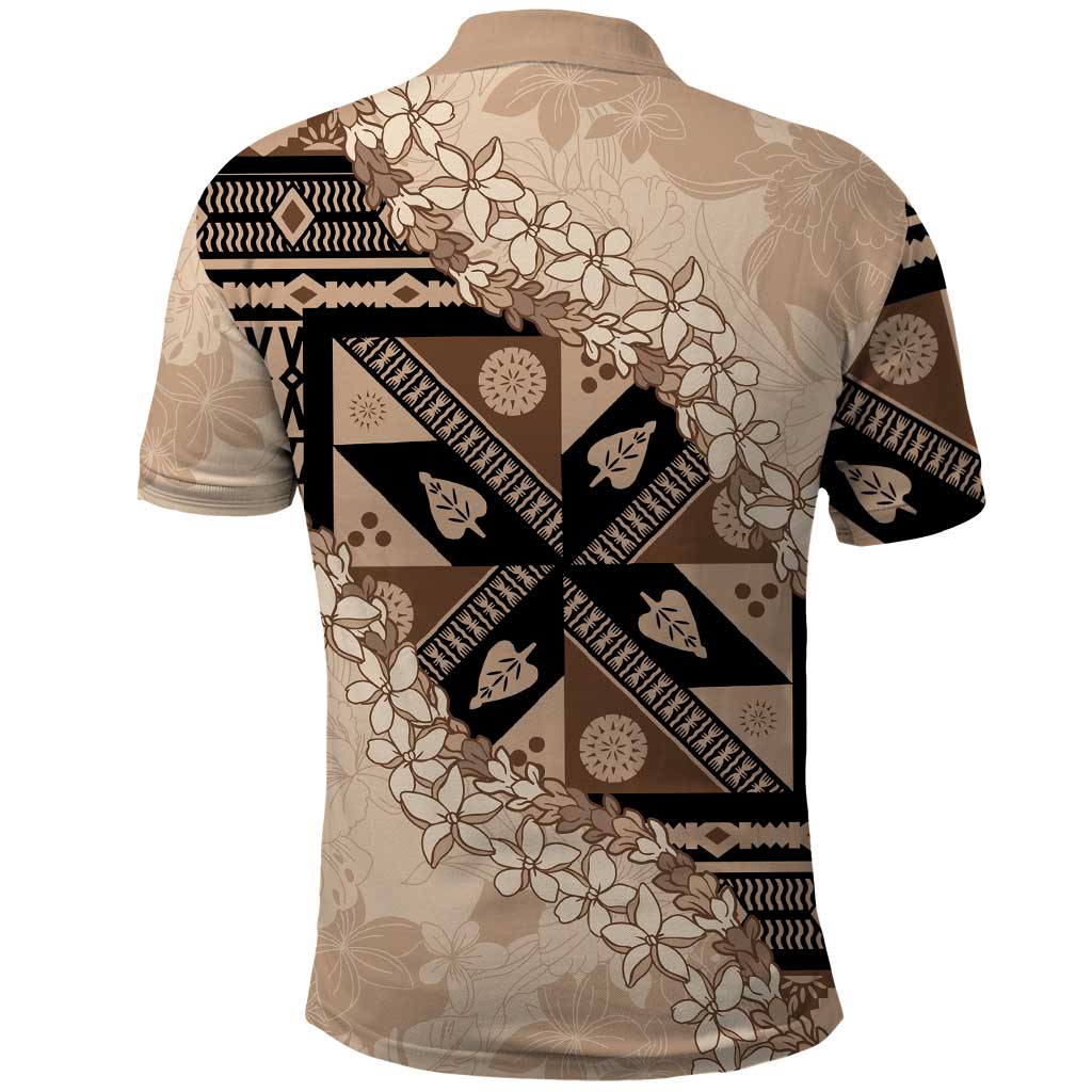 Bula Fiji Plumeria Tagimoucia Salusalu Beige Polo Shirt Kaiviti Masi LT7 - Polynesian Pride