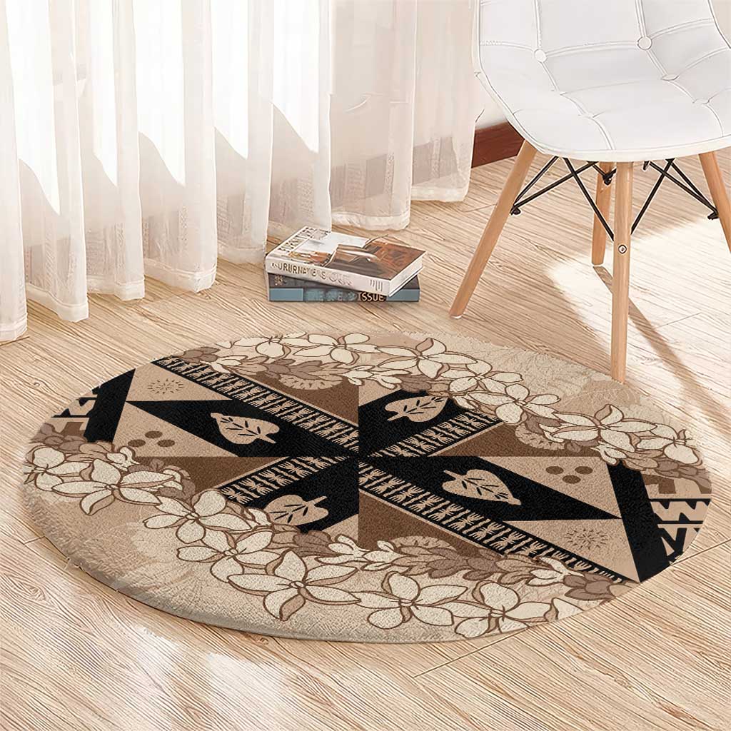 Bula Fiji Plumeria Tagimoucia Salusalu Beige Round Carpet Kaiviti Masi - Polynesian Pride