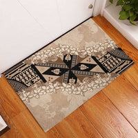 Bula Fiji Plumeria Tagimoucia Salusalu Beige Rubber Doormat Kaiviti Masi - Polynesian Pride