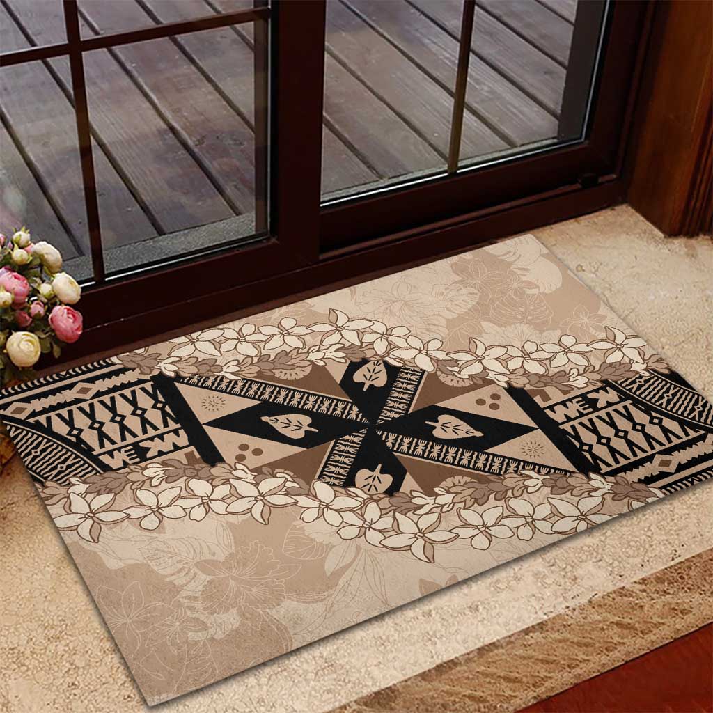 Bula Fiji Plumeria Tagimoucia Salusalu Beige Rubber Doormat Kaiviti Masi - Polynesian Pride