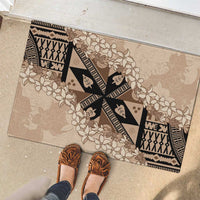 Bula Fiji Plumeria Tagimoucia Salusalu Beige Rubber Doormat Kaiviti Masi - Polynesian Pride