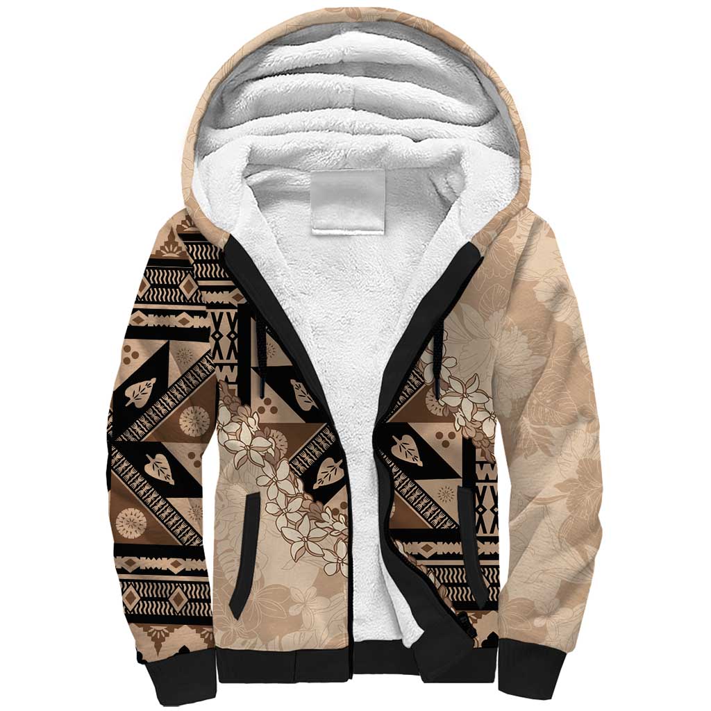 Bula Fiji Plumeria Tagimoucia Salusalu Beige Sherpa Hoodie Kaiviti Masi LT7 Unisex Beige - Polynesian Pride