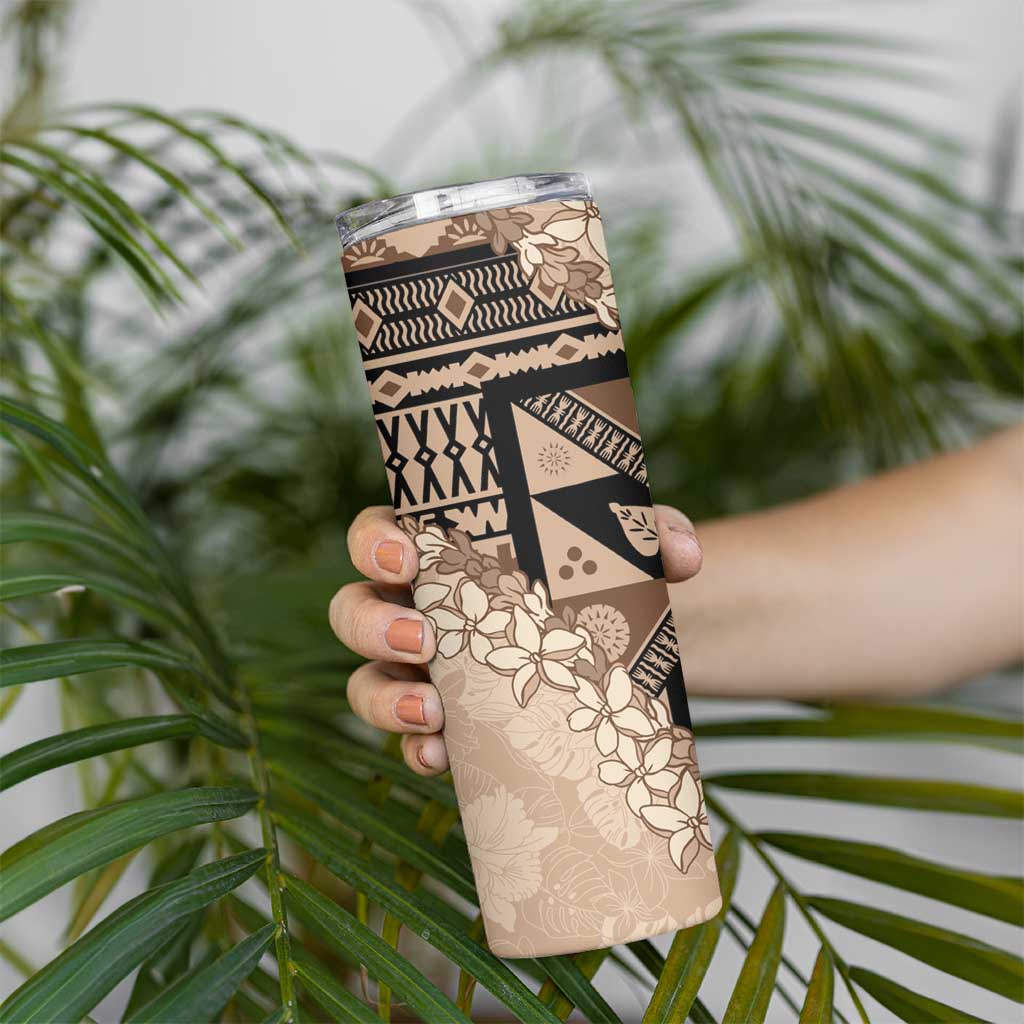 Bula Fiji Plumeria Tagimoucia Salusalu Beige Skinny Tumbler Kaiviti Masi LT7 - Polynesian Pride