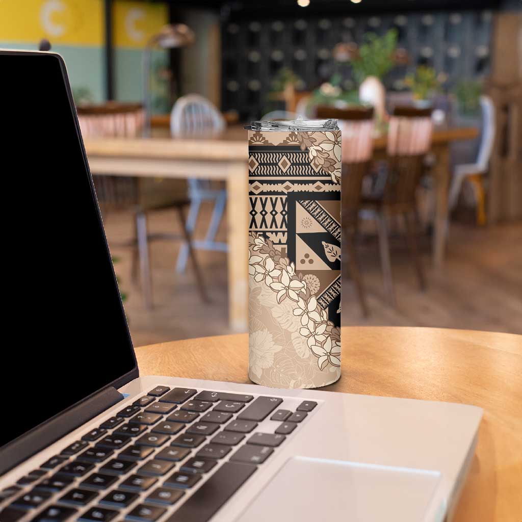Bula Fiji Plumeria Tagimoucia Salusalu Beige Skinny Tumbler Kaiviti Masi LT7 - Polynesian Pride