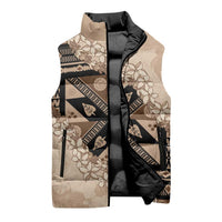 Bula Fiji Plumeria Tagimoucia Salusalu Beige Sleeveless Puffer Jacket Kaiviti Masi - Polynesian Pride
