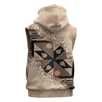 Bula Fiji Plumeria Tagimoucia Salusalu Beige Sleeveless Zip Hoodie Kaiviti Masi - Polynesian Pride