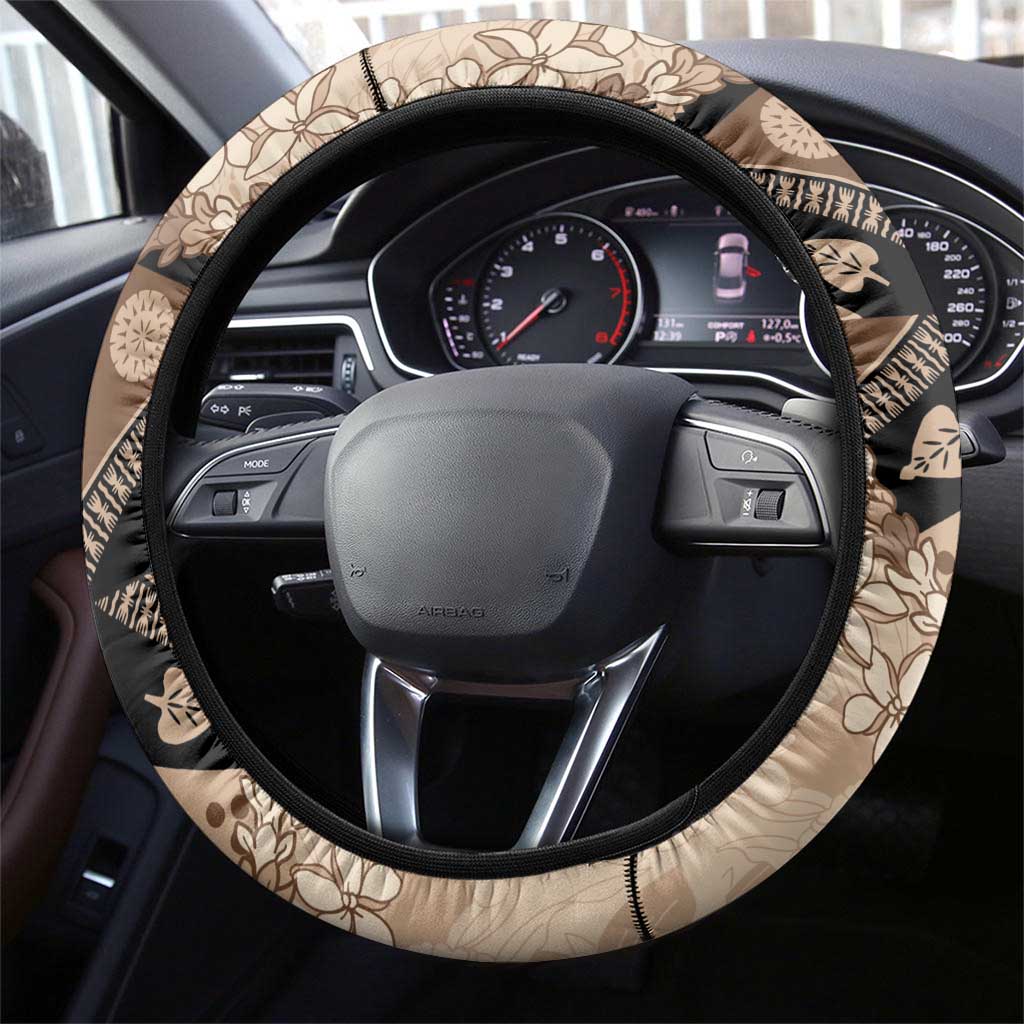 Bula Fiji Plumeria Tagimoucia Salusalu Beige Steering Wheel Cover Kaiviti Masi LT7 - Polynesian Pride