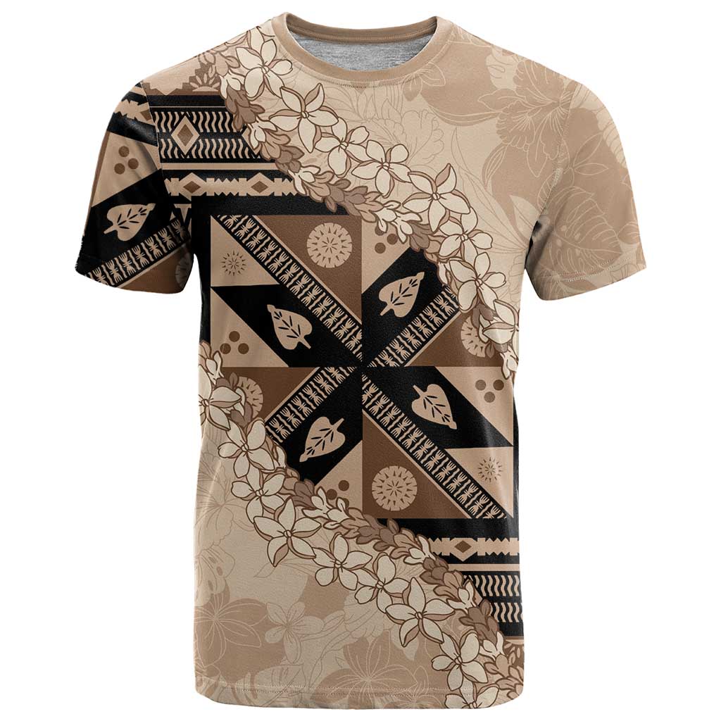 Bula Fiji Plumeria Tagimoucia Salusalu Beige T Shirt Kaiviti Masi LT7 Beige - Polynesian Pride