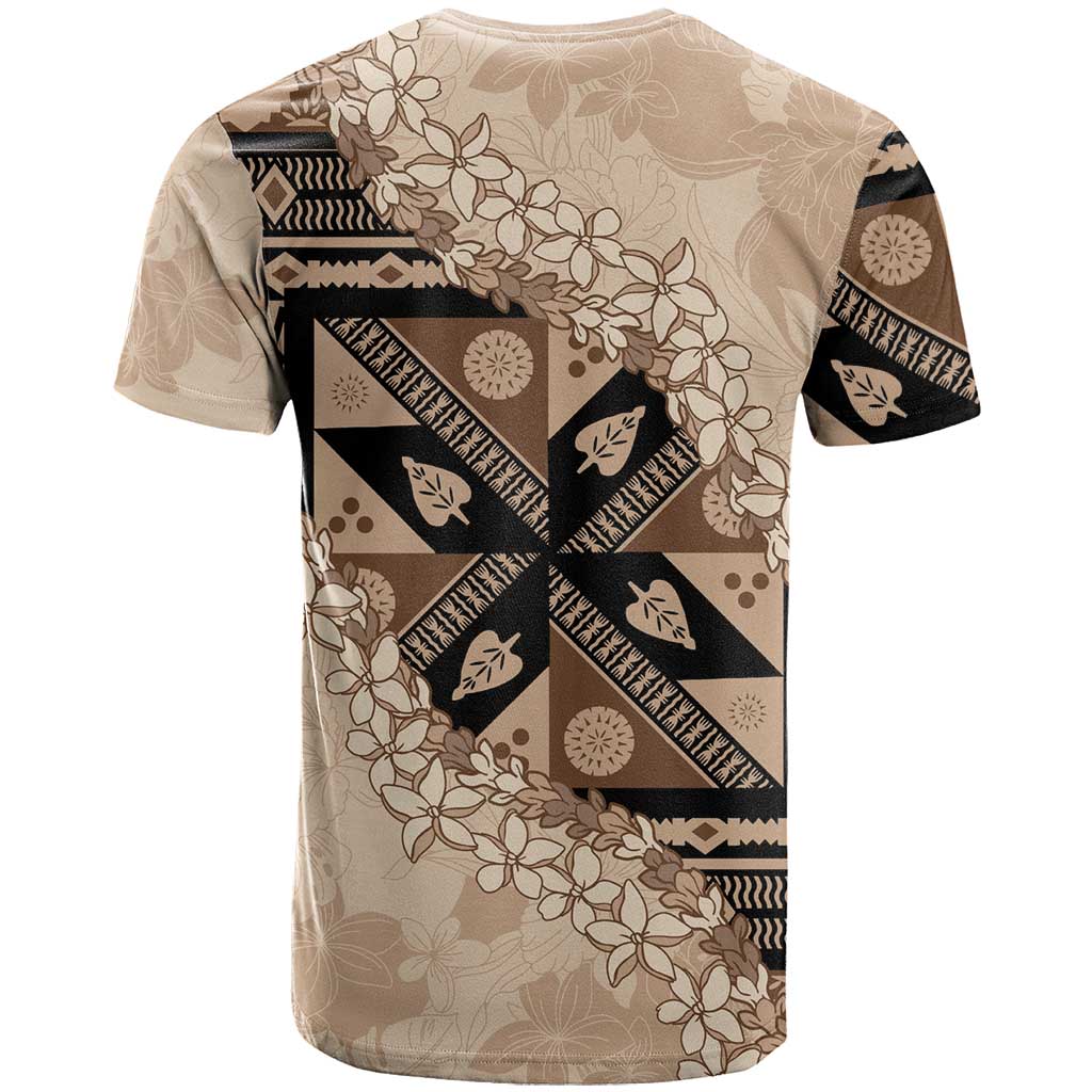 Bula Fiji Plumeria Tagimoucia Salusalu Beige T Shirt Kaiviti Masi LT7 - Polynesian Pride