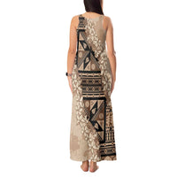 Bula Fiji Plumeria Tagimoucia Salusalu Beige Tank Maxi Dress Kaiviti Masi LT7 - Polynesian Pride