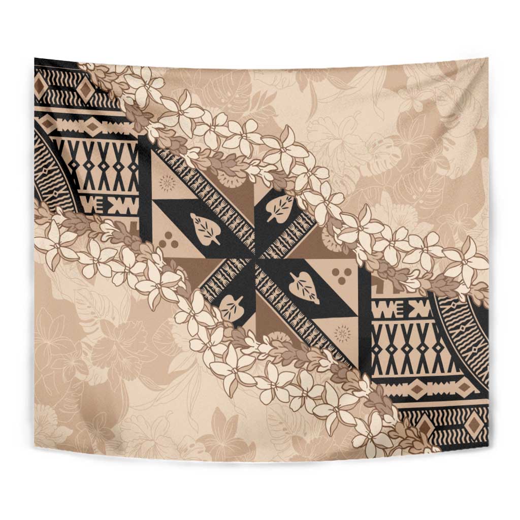 Bula Fiji Plumeria Tagimoucia Salusalu Beige Tapestry Kaiviti Masi - Polynesian Pride