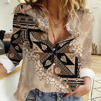 Bula Fiji Plumeria Tagimoucia Salusalu Beige Women Casual Shirt Kaiviti Masi LT7 Female Beige - Polynesian Pride