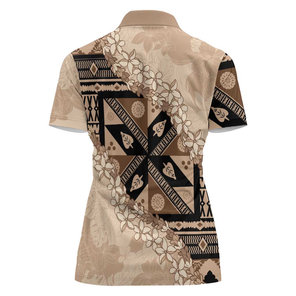 Bula Fiji Plumeria Tagimoucia Salusalu Beige Women Polo Shirt Kaiviti Masi LT7 - Polynesian Pride