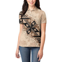 Bula Fiji Plumeria Tagimoucia Salusalu Beige Women Polo Shirt Kaiviti Masi LT7 - Polynesian Pride