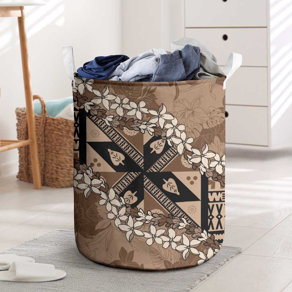 Bula Fiji Plumeria Tagimoucia Salusalu Mocha Laundry Basket Kaiviti Masi - Polynesian Pride