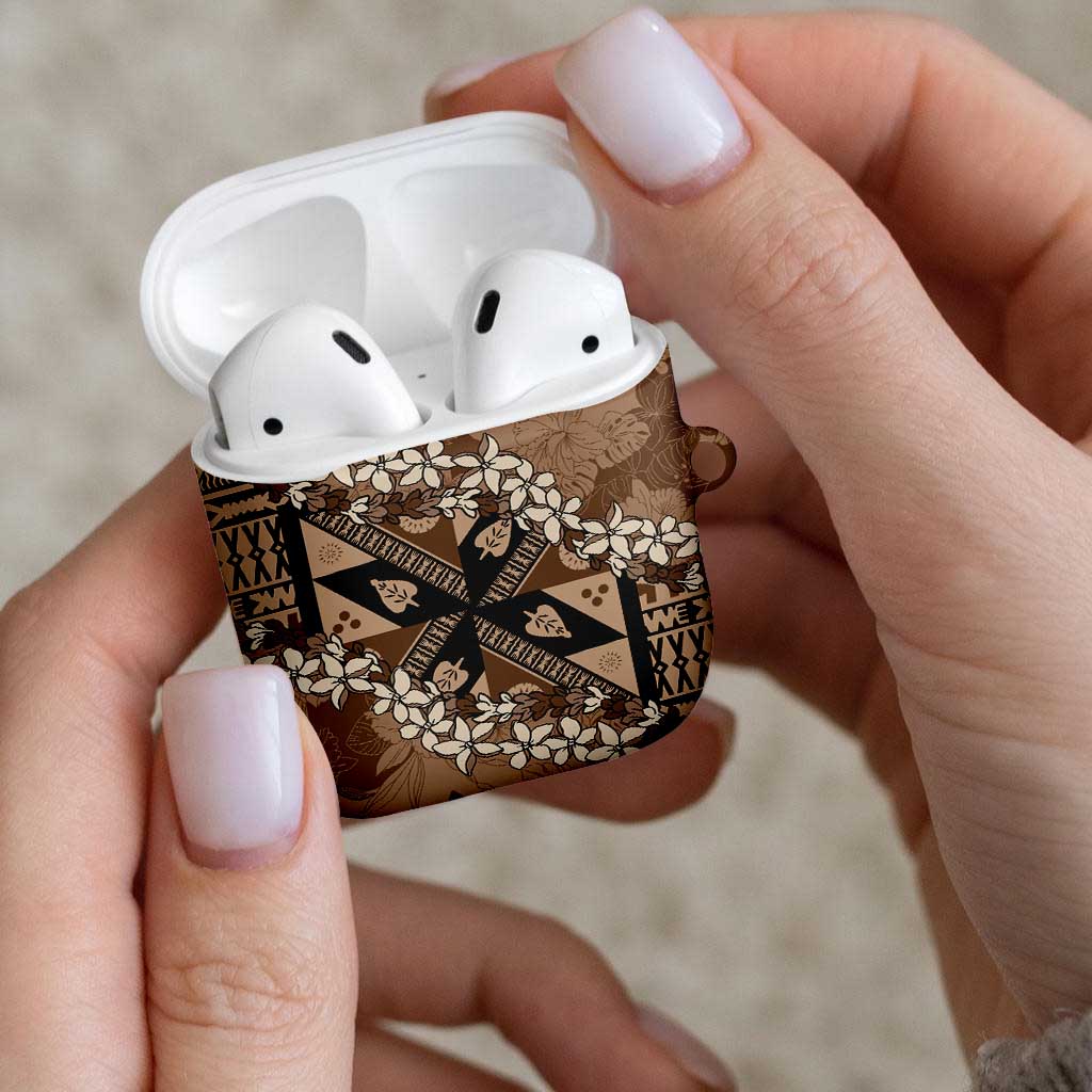 Bula Fiji Plumeria Tagimoucia Salusalu Mocha AirPods Case Kaiviti Masi - Polynesian Pride