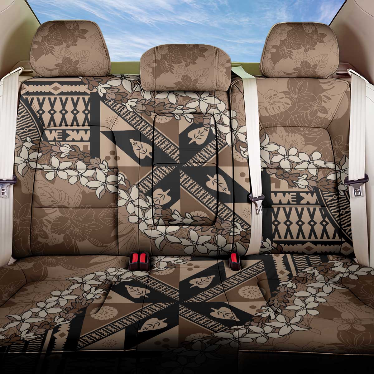 Bula Fiji Plumeria Tagimoucia Salusalu Mocha Back Car Seat Cover Kaiviti Masi LT7 One Size Mocha - Polynesian Pride