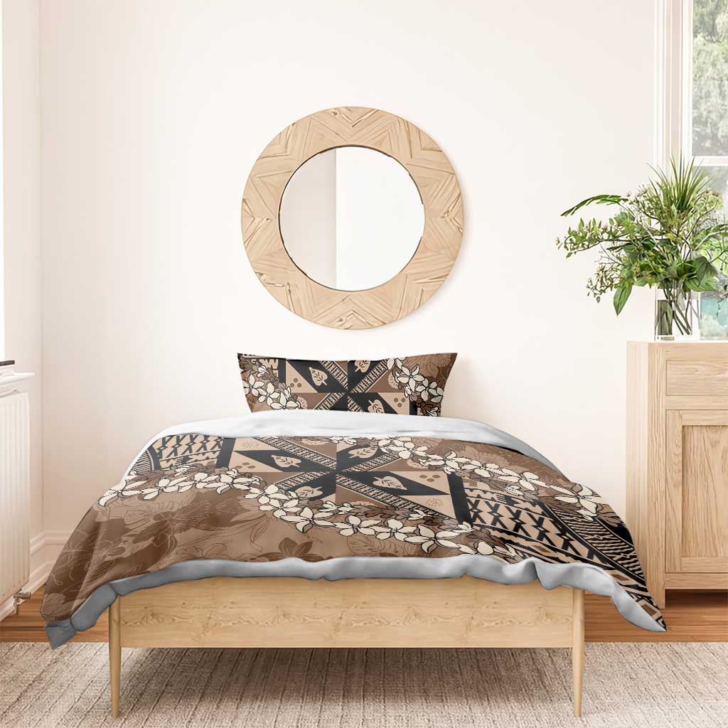 Bula Fiji Plumeria Tagimoucia Salusalu Mocha Bedding Set Kaiviti Masi - Polynesian Pride