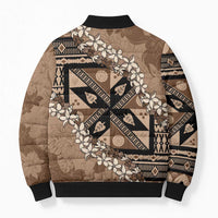 Bula Fiji Plumeria Tagimoucia Salusalu Mocha Bomber Puffer Jacket Kaiviti Masi - Polynesian Pride