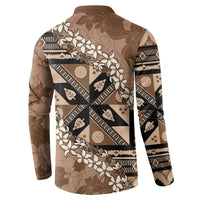 Bula Fiji Plumeria Tagimoucia Salusalu Mocha Button Sweatshirt Kaiviti Masi - Polynesian Pride
