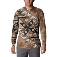 Bula Fiji Plumeria Tagimoucia Salusalu Mocha Button Sweatshirt Kaiviti Masi - Polynesian Pride