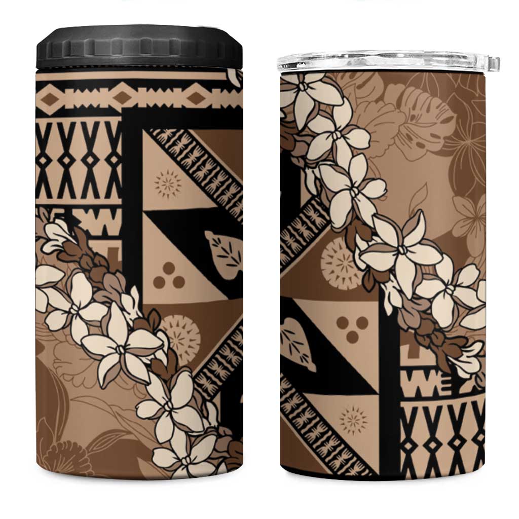 Bula Fiji Plumeria Tagimoucia Salusalu Mocha 4 in 1 Can Cooler Tumbler Kaiviti Masi LT7 One Size: 16 oz Mocha - Polynesian Pride