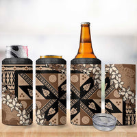 Bula Fiji Plumeria Tagimoucia Salusalu Mocha 4 in 1 Can Cooler Tumbler Kaiviti Masi LT7 - Polynesian Pride