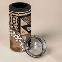 Bula Fiji Plumeria Tagimoucia Salusalu Mocha 4 in 1 Can Cooler Tumbler Kaiviti Masi LT7 - Polynesian Pride