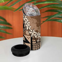 Bula Fiji Plumeria Tagimoucia Salusalu Mocha 4 in 1 Can Cooler Tumbler Kaiviti Masi LT7 - Polynesian Pride