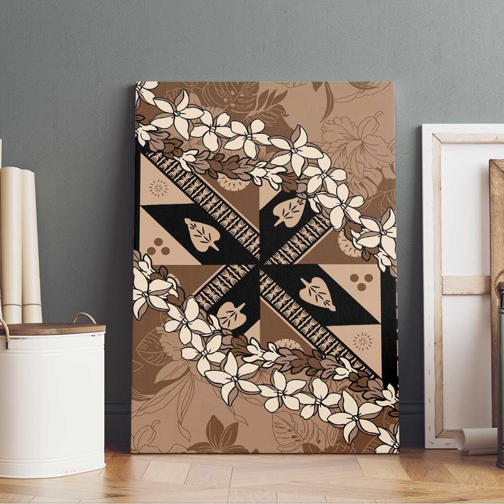 Bula Fiji Plumeria Tagimoucia Salusalu Mocha Canvas Wall Art Kaiviti Masi - Polynesian Pride