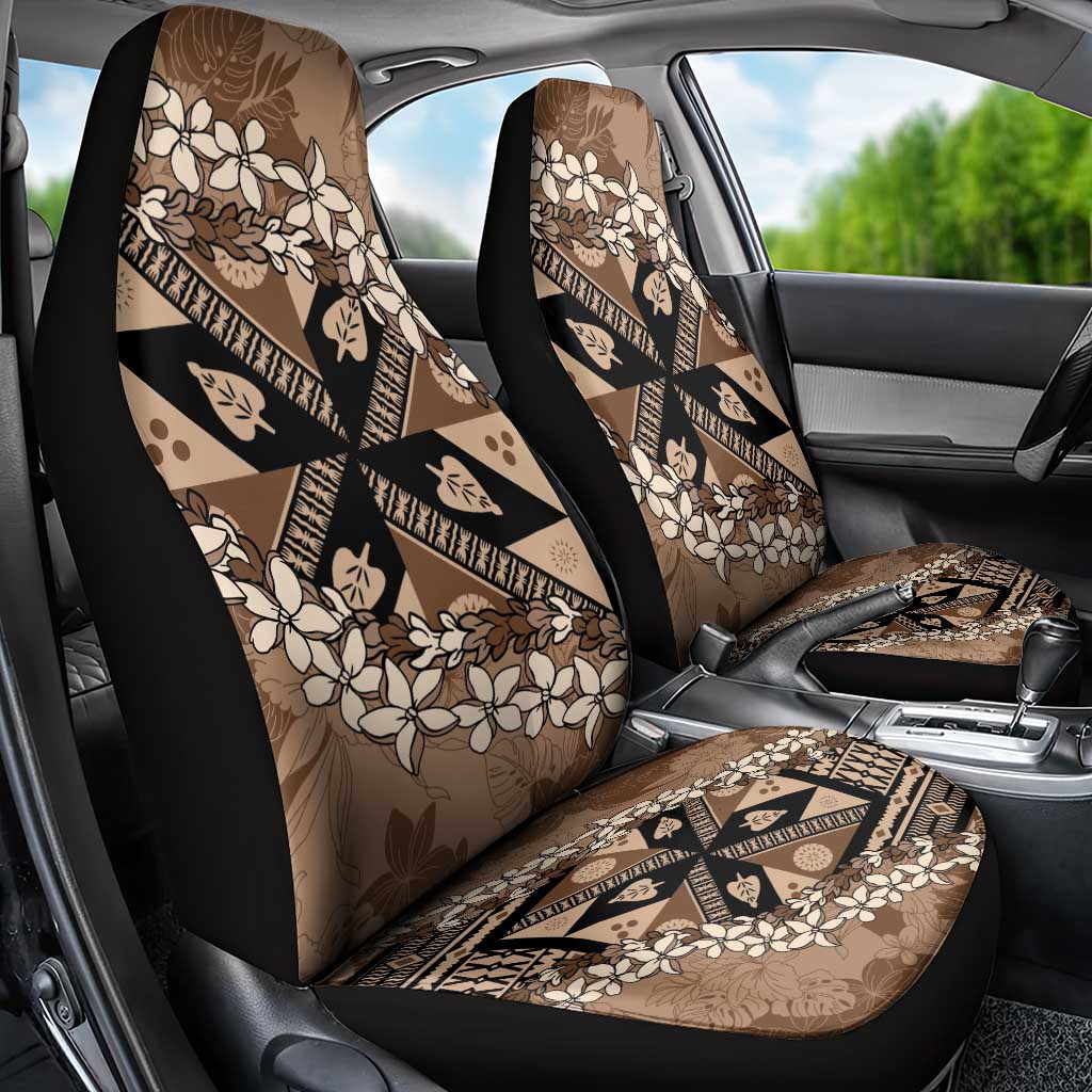 Bula Fiji Plumeria Tagimoucia Salusalu Mocha Car Seat Cover Kaiviti Masi LT7 - Polynesian Pride