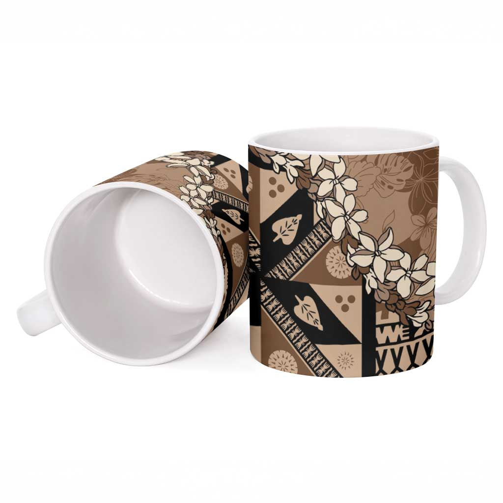 Bula Fiji Plumeria Tagimoucia Salusalu Mocha Ceramic Mug Kaiviti Masi - Polynesian Pride