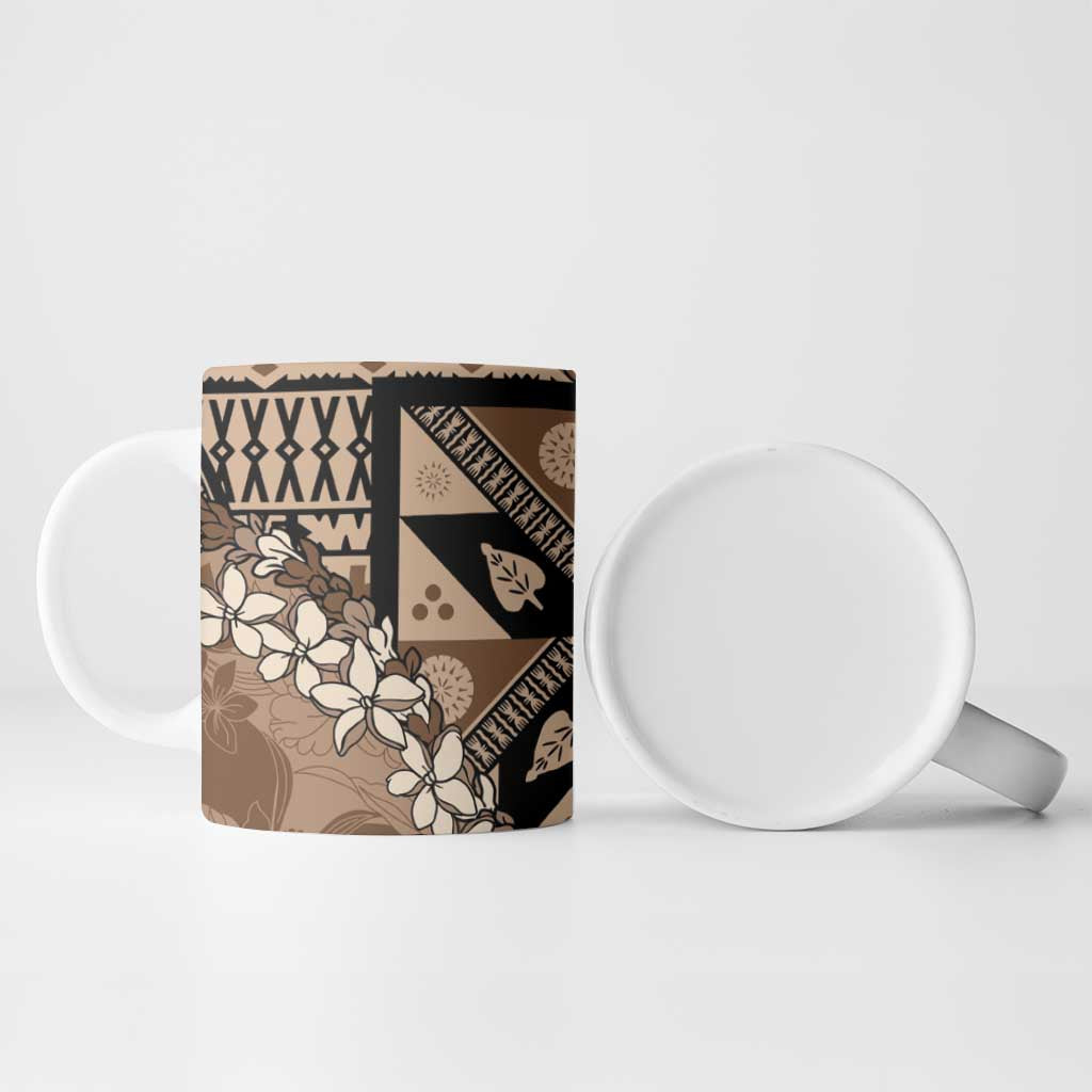 Bula Fiji Plumeria Tagimoucia Salusalu Mocha Ceramic Mug Kaiviti Masi - Polynesian Pride