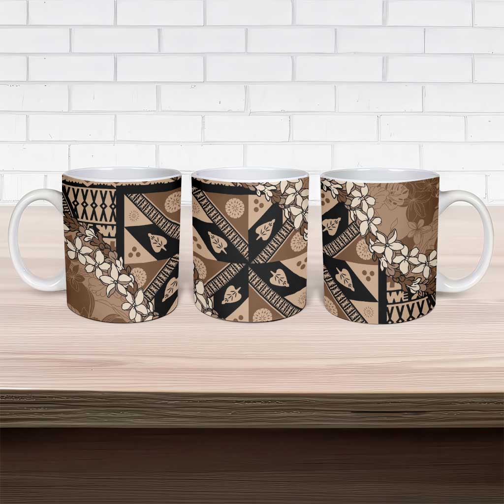 Bula Fiji Plumeria Tagimoucia Salusalu Mocha Ceramic Mug Kaiviti Masi - Polynesian Pride