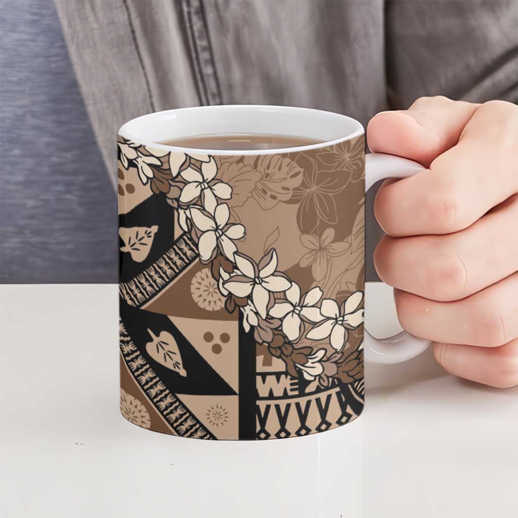 Bula Fiji Plumeria Tagimoucia Salusalu Mocha Ceramic Mug Kaiviti Masi - Polynesian Pride