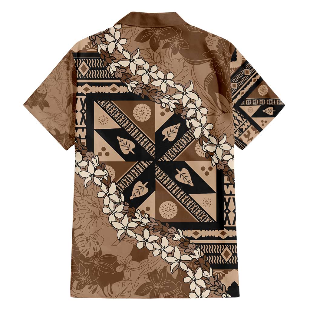Bula Fiji Plumeria Tagimoucia Salusalu Mocha Family Matching Long Sleeve Bodycon Dress and Hawaiian Shirt Kaiviti Masi LT7 - Polynesian Pride