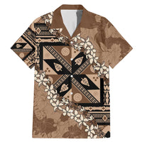 Bula Fiji Plumeria Tagimoucia Salusalu Mocha Family Matching Mermaid Dress and Hawaiian Shirt Kaiviti Masi LT7 Dad's Shirt - Short Sleeve Mocha - Polynesian Pride