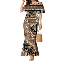 Bula Fiji Plumeria Tagimoucia Salusalu Mocha Family Matching Mermaid Dress and Hawaiian Shirt Kaiviti Masi LT7 Mom's Dress Mocha - Polynesian Pride