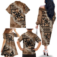 Bula Fiji Plumeria Tagimoucia Salusalu Mocha Family Matching Off The Shoulder Long Sleeve Dress and Hawaiian Shirt Kaiviti Masi LT7 - Polynesian Pride