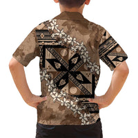 Bula Fiji Plumeria Tagimoucia Salusalu Mocha Family Matching Off Shoulder Short Dress and Hawaiian Shirt Kaiviti Masi LT7 - Polynesian Pride