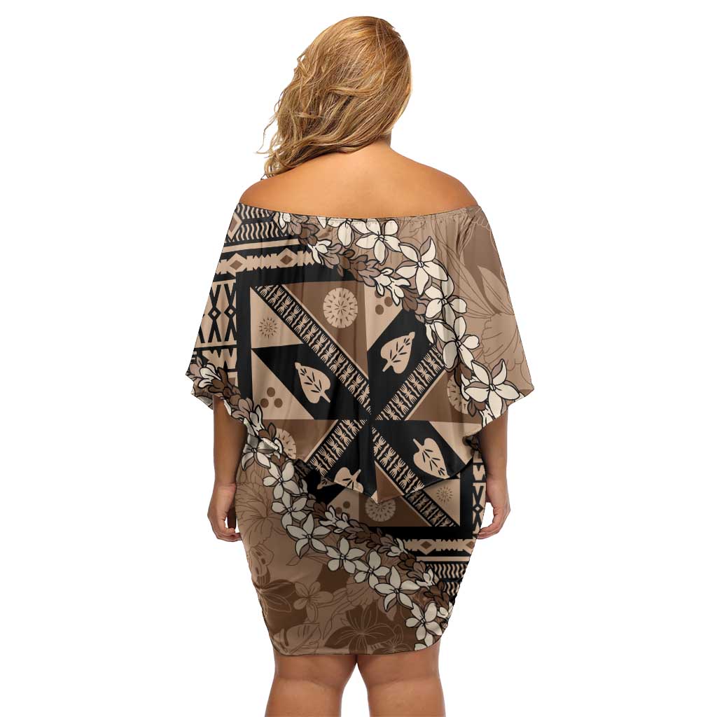 Bula Fiji Plumeria Tagimoucia Salusalu Mocha Family Matching Off Shoulder Short Dress and Hawaiian Shirt Kaiviti Masi LT7 - Polynesian Pride