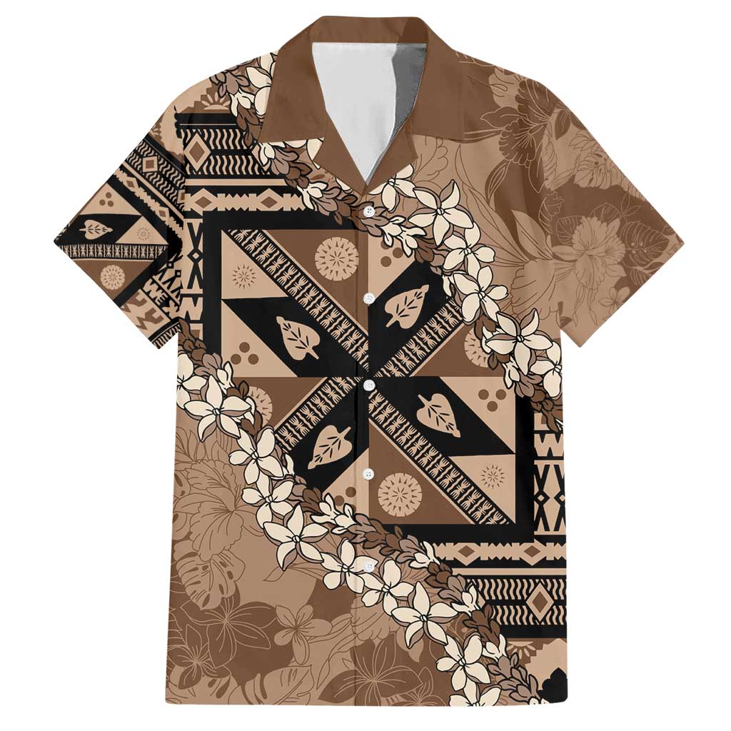 Bula Fiji Plumeria Tagimoucia Salusalu Mocha Family Matching Short Sleeve Bodycon Dress and Hawaiian Shirt Kaiviti Masi LT7 Dad's Shirt - Short Sleeve Mocha - Polynesian Pride
