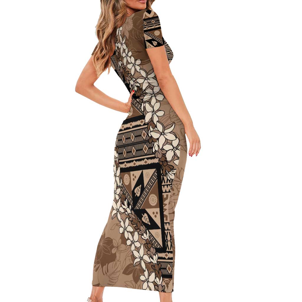 Bula Fiji Plumeria Tagimoucia Salusalu Mocha Family Matching Short Sleeve Bodycon Dress and Hawaiian Shirt Kaiviti Masi LT7 - Polynesian Pride