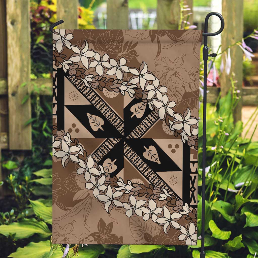 Bula Fiji Plumeria Tagimoucia Salusalu Mocha Garden Flag Kaiviti Masi LT7 Garden Flag Mocha - Polynesian Pride